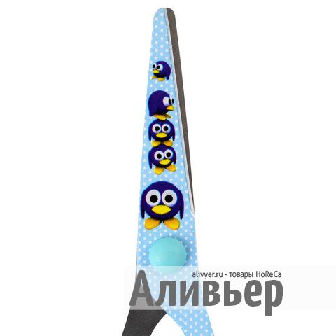 Ножницы BRAUBERG "Kid Series", 130 мм, голубые, с цветной печатью "Пингвины", закругленные, 232271, изображение 7
