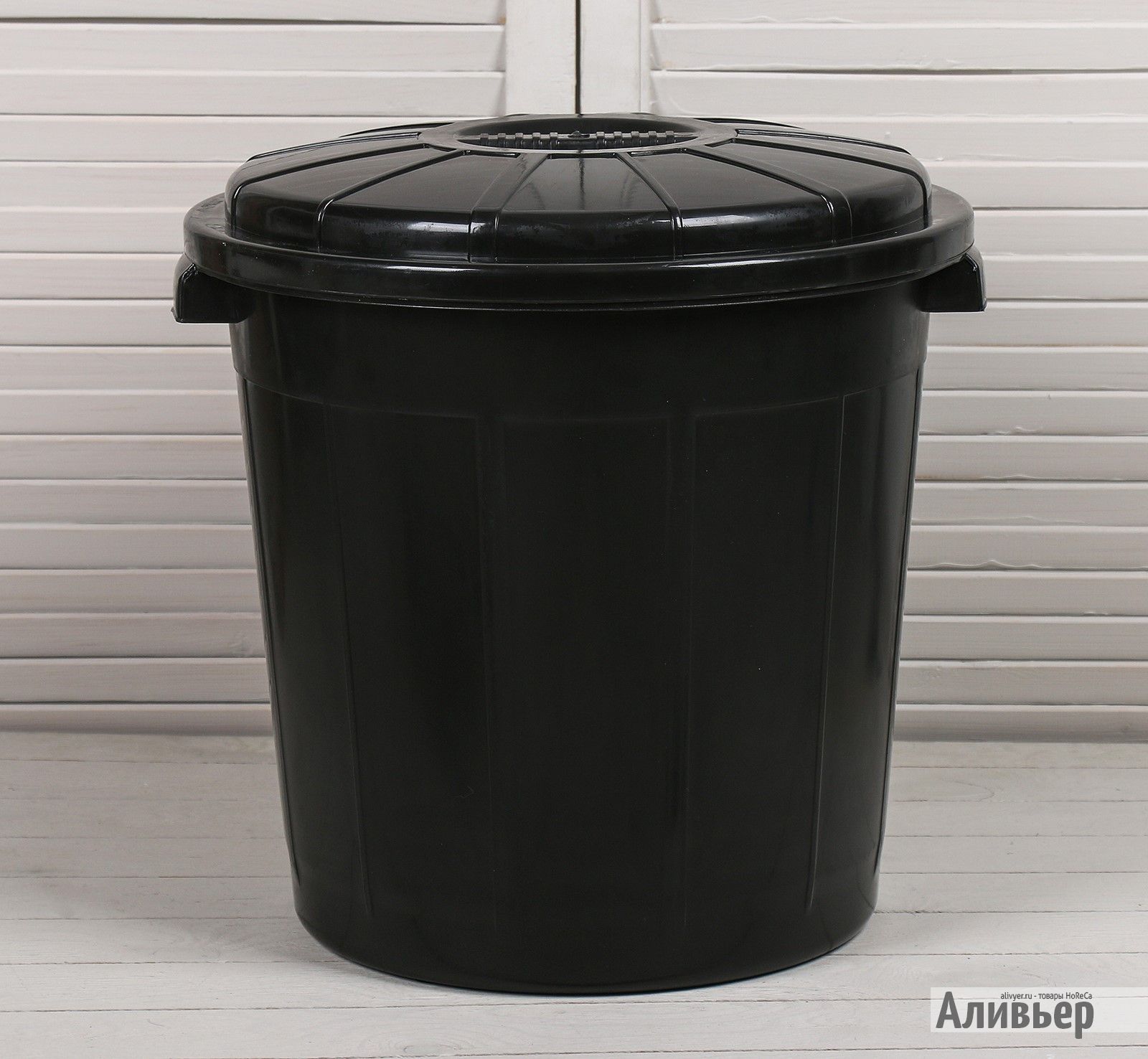 Бак мусорный с крышкой круглый пластиковый черный 40л СибПолимер, изображение 2