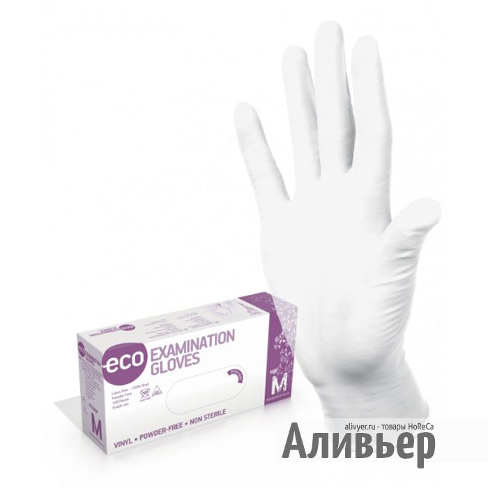 Перчатки виниловые неопудренные Eco М