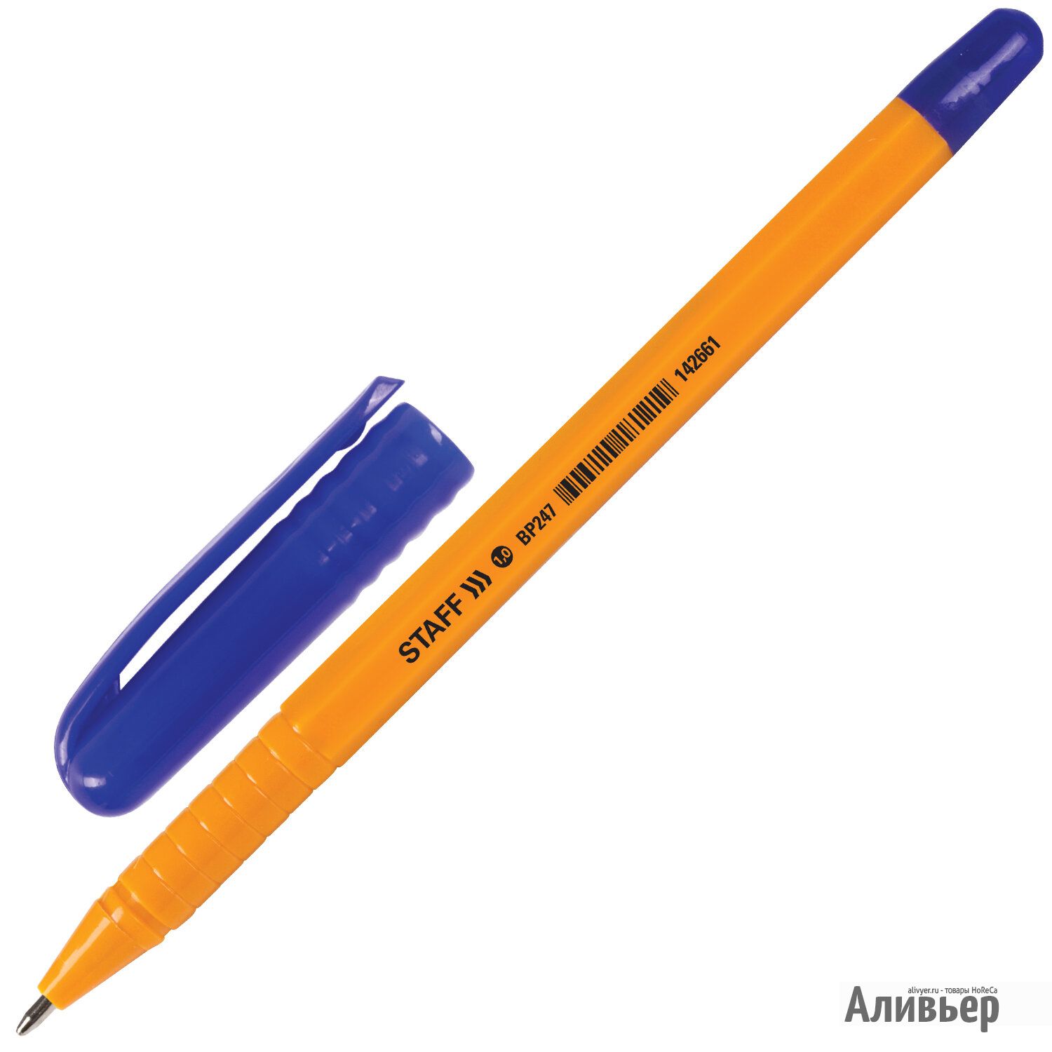 Ручка шариковая STAFF "EVERYDAY", СИНЯЯ, шестигранная, корпус оранжевый, узел 1 мм, линия письма 0,5