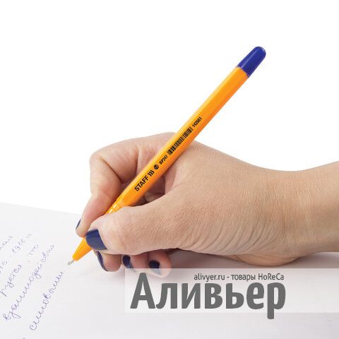 Ручка шариковая STAFF "EVERYDAY", СИНЯЯ, шестигранная, корпус оранжевый, узел 1 мм, линия письма 0,5, изображение 9